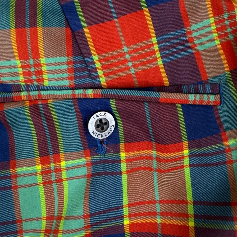 Jack Nicklaus Mens Plaid Golf Shorts Multicolor Performance Flat Front 36
